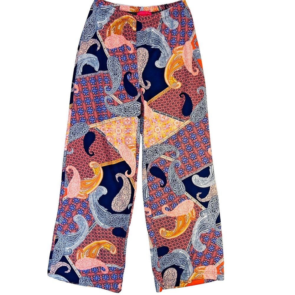 Sunny Leigh Palazzo Pants Womens S Patchwork and Paisley Pull On Flare Leg Boho